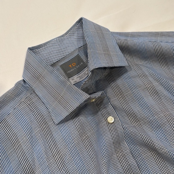 Thomas Dean Blue Black Checkered Dress Shirt - Picture 3 of 4